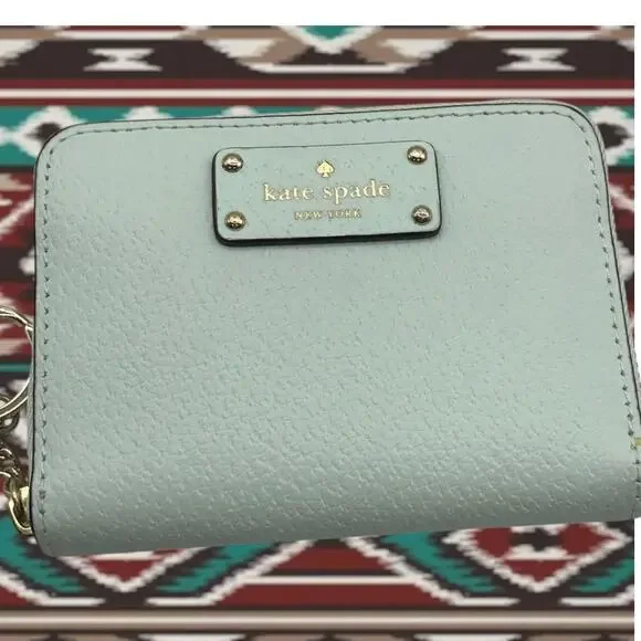 KATE SPADE Pebble Leather Pale Green Keychain Wallet, EUC - Picture 1 of 11